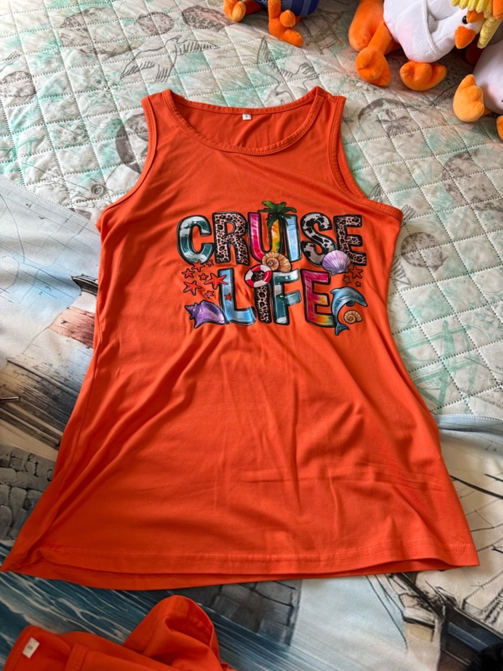 New Set of 4 Orange Graphic 'Cruise Life' Tank Top - Women